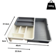 BOLLBO Adjustable Cutlery Drawer Organizer – White & Gray