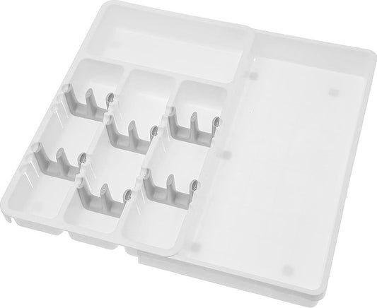 BOLLBO Expandable Cutlery Drawer Organizer – White & Gray