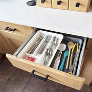 BOLLBO Adjustable Cutlery Drawer Organizer – White & Gray