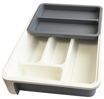 BOLLBO Adjustable Cutlery Drawer Organizer – White & Gray