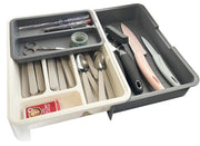 BOLLBO Adjustable Cutlery Drawer Organizer – White & Gray